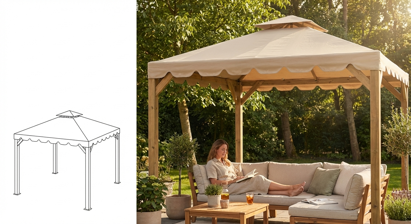 Sand coloured gazebo roof, 3x3 metres, for outdoor use - view 3