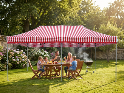Pop up gazebo with white and red striped design, aluminium frame - view 3