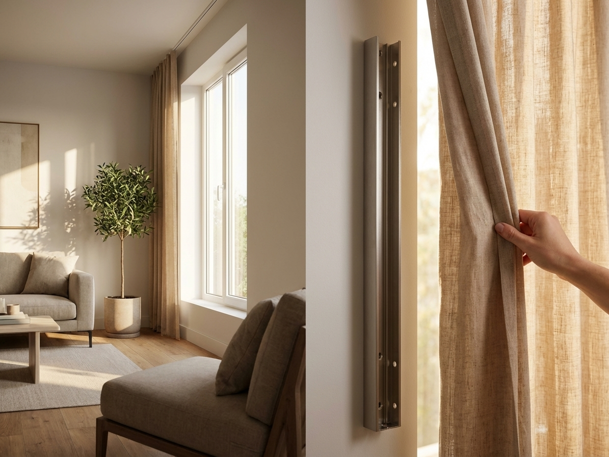 Grey curtain rail made from powder-coated steel for indoor use - view 3