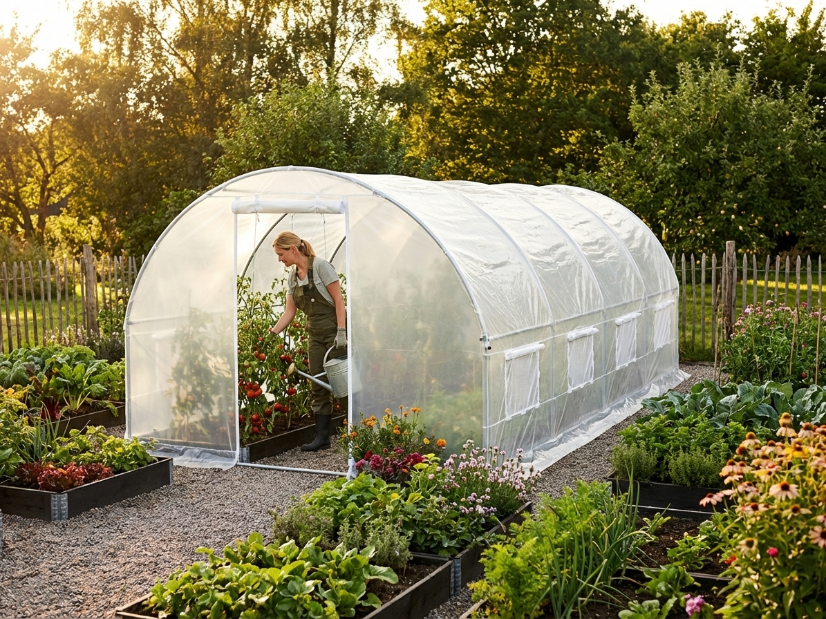 Transparent polytunnel greenhouse 4x8x2 m with galvanised steel frame - view 3