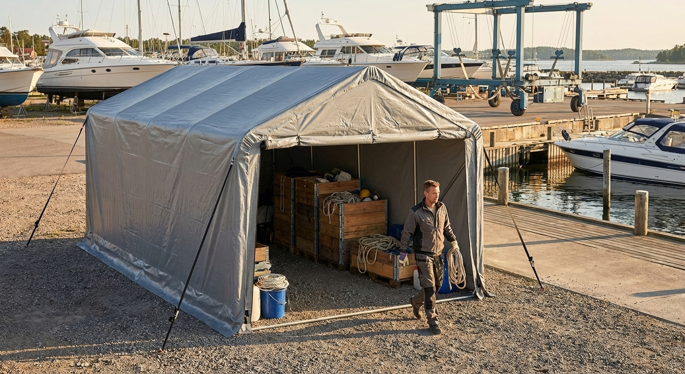 Grey Storage Shelter 3.5x8m made of Polyethylene and Steel - product detail