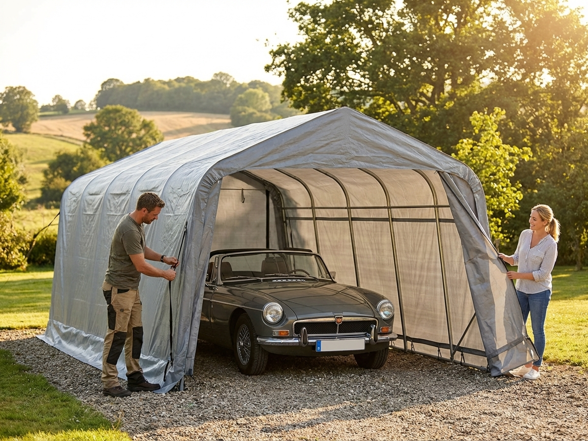 Portable Garage made from PE tarpaulin in grey for outdoor storage - view 3