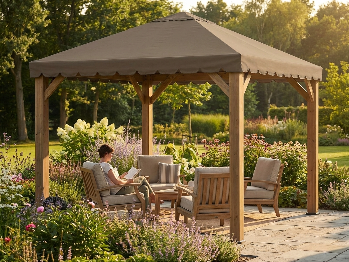 Dark beige polyester gazebo roof replacement for 3x3m structures - view 3