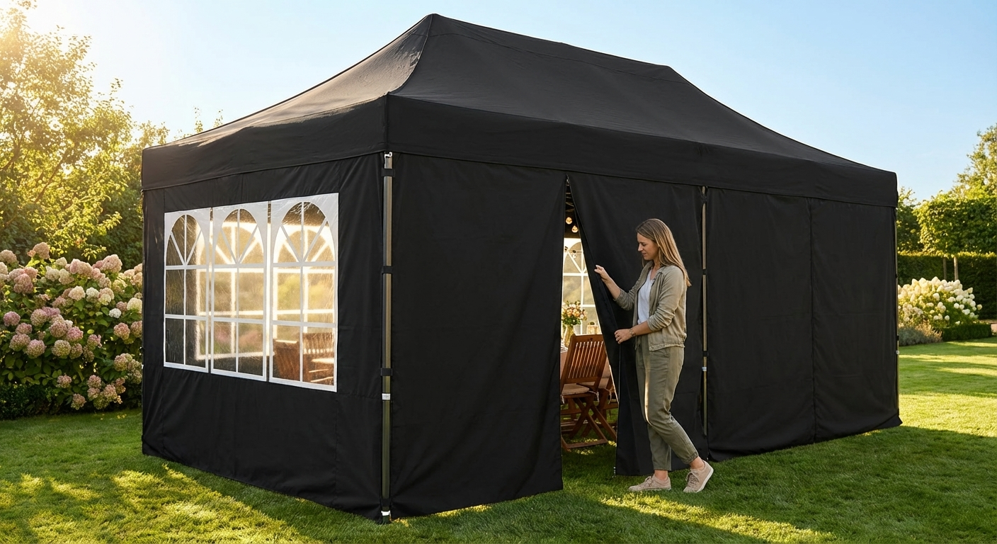 Black sidewall kit for 3x4.5 m gazebo, polyester material - view 3
