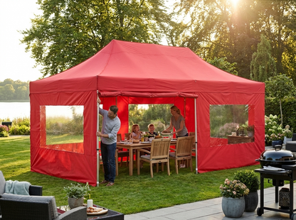 Red pop-up gazebo 4x6 m with steel frame - view 3