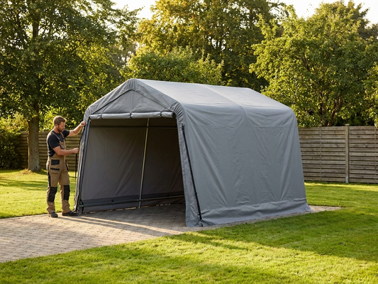 Grey roof cover for storage tent made of PE tarpaulin