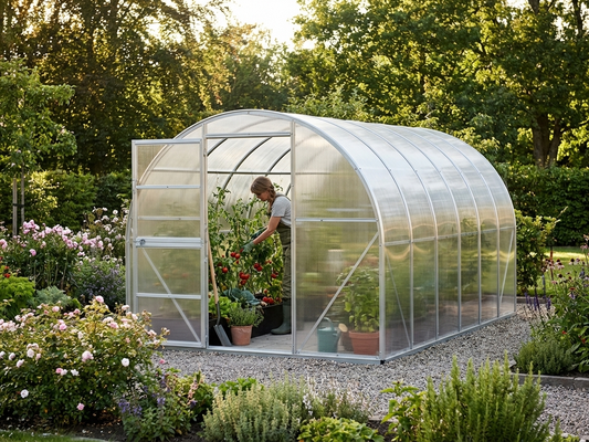 Greenhouse extension with polycarbonate and galvanised steel, 6 m² silver