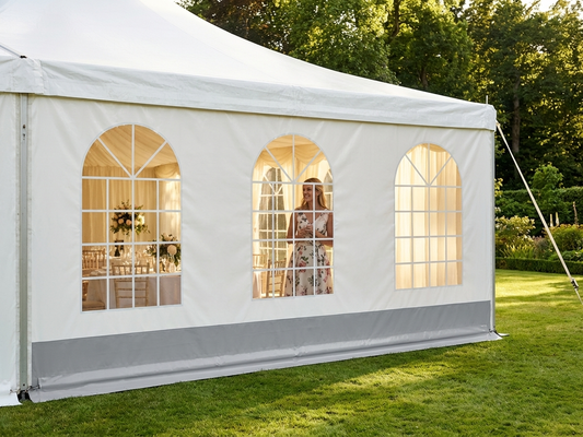 Marquee sidewall with window, 6 m white and grey, polyethylene tarpaulin