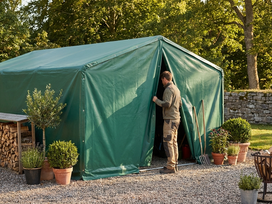 Green PVC endwall/door for storage tent