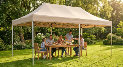 Pop up gazebo in latte with aluminium frame for outdoor use