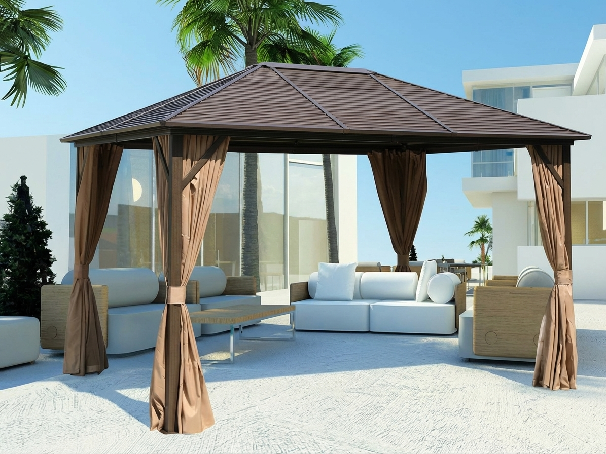 Brown gazebo 3x4 m with aluminium and steel construction - product detail