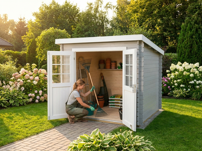 Light grey wooden garden shed made from Nordic Spruce - view 3