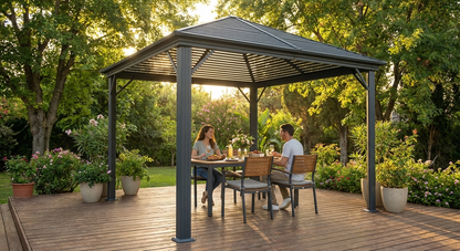 Grey outdoor gazebo with aluminium frame and polycarbonate roof - view 3