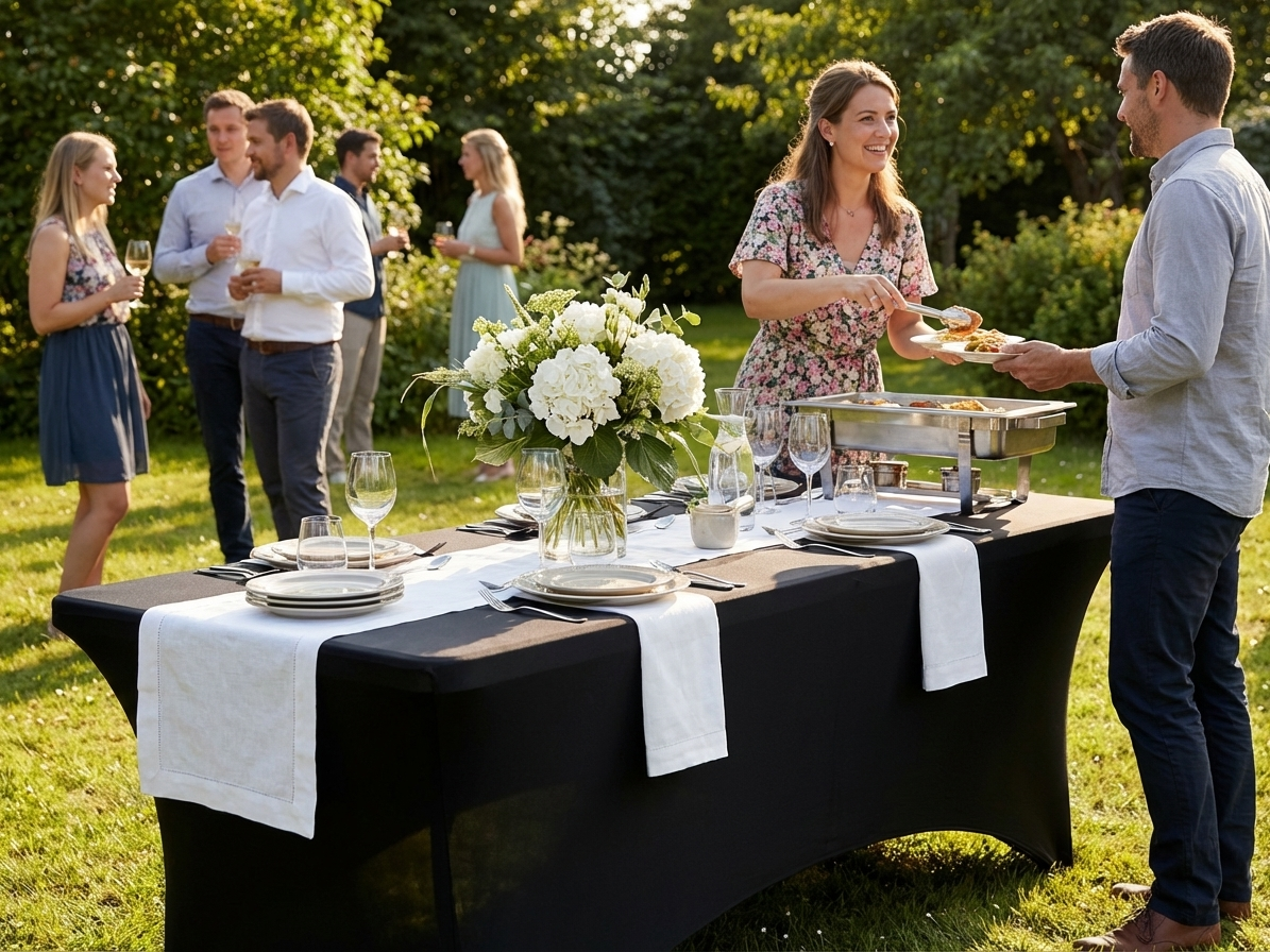 Black stretch table cover for events - product detail