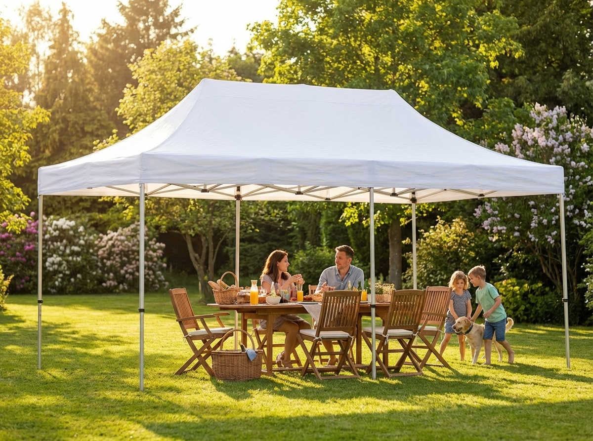 Pop up gazebo with steel frame in white, 4x6 m size