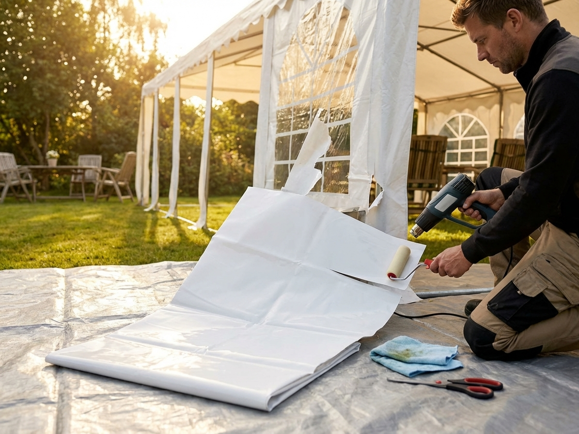 PVC repair fabric 1x1 m white for marquee repairs