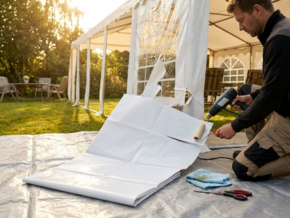 PVC repair fabric 1x1 m white for marquee repairs