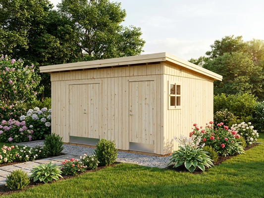 Wooden shed in natural colour made from Nordic Spruce