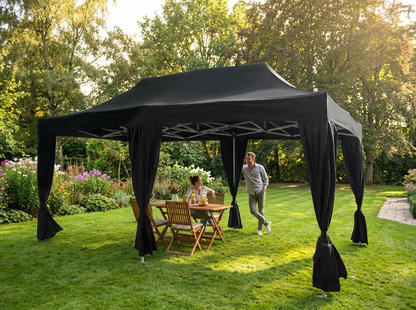 Pop Up Gazebo 3x6 m Black Steel Frame with Curtains