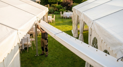 White PVC raingutter for marquees, 12 metres long