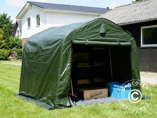 Storage tent in green and grey for outdoor use