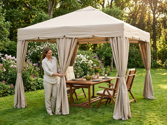 Latte curtain side panels for gazebos made from polyester and PVC - product detail