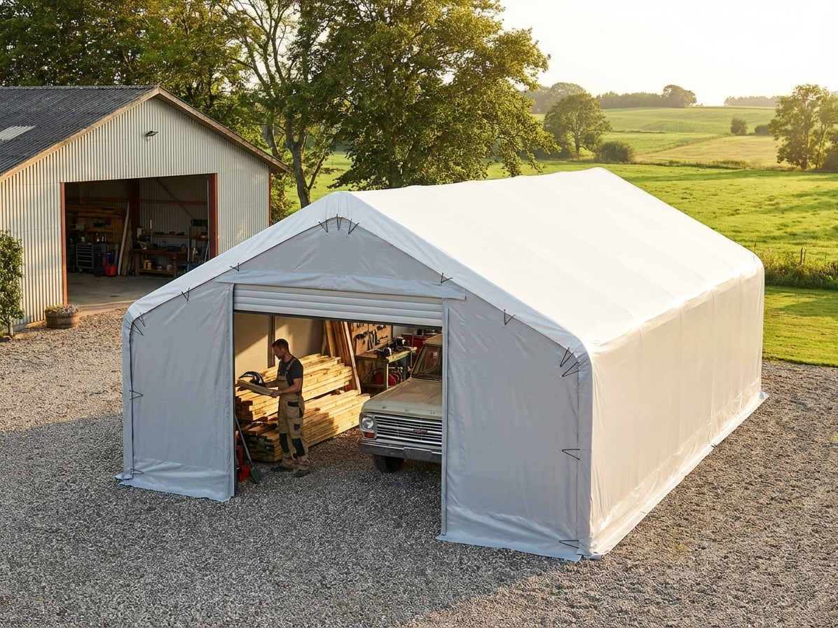 Storage Shelter 7x14m White/Grey PVC Steel for Industrial Use - view 3