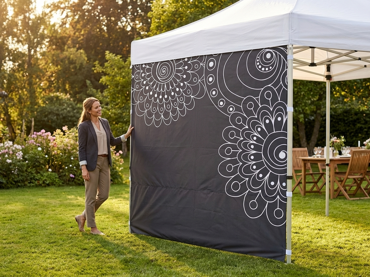 White printed sidewall, 2m, Supertex polyester for outdoor events