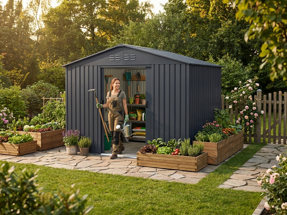 Anthracite garden shed made from zinc coated steel - view 3