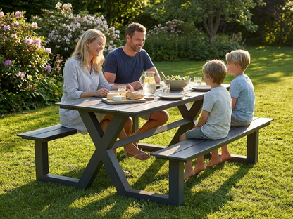 Nonwood picnic table in black with aluminium frame for outdoor use - product detail