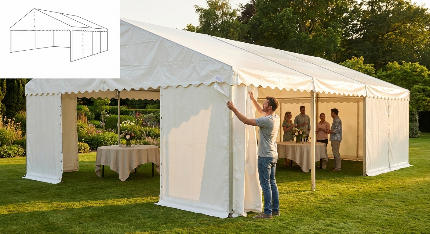 PVC roof cover for 6x12m marquee, white, fire-retardant - view 3