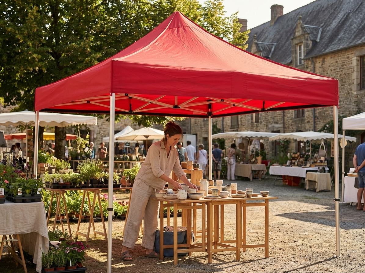 Red pop-up gazebo with aluminium frame for outdoor use - product detail