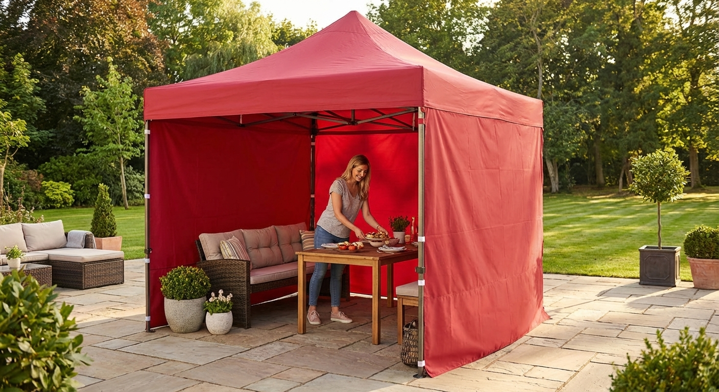 Red pop-up gazebo 3x3m with steel frame for outdoor events - view 3