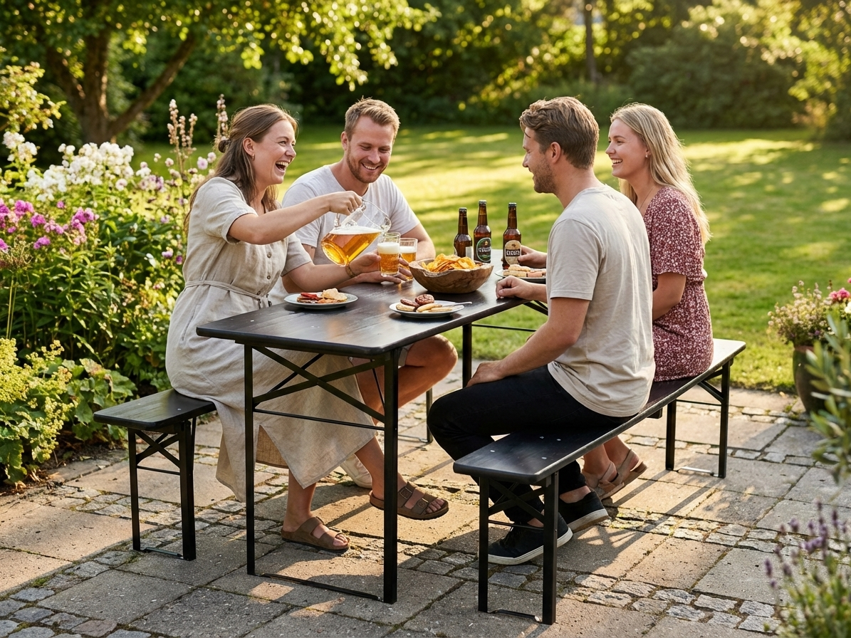 Black Beer Table Set 200x60x78 cm for Commercial Use - view 3