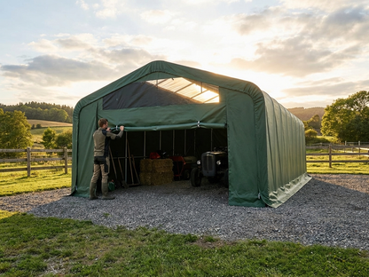 Green PVC storage shelter with galvanised steel frame - view 3