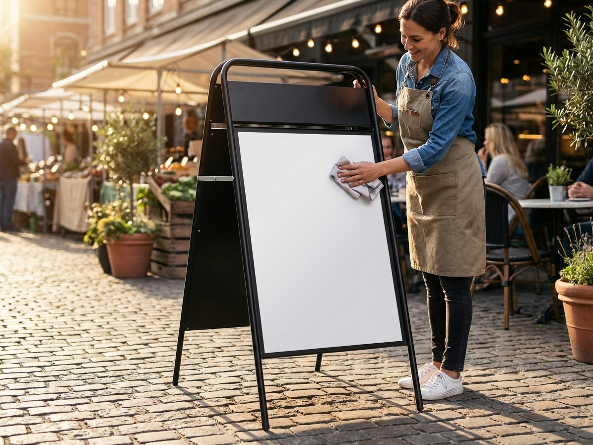 Black A-frame sign for commercial display, 78x145 cm