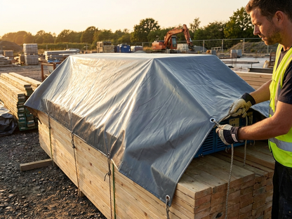 Grey PVC Tarpaulin 8x14m, flame retardant and waterproof