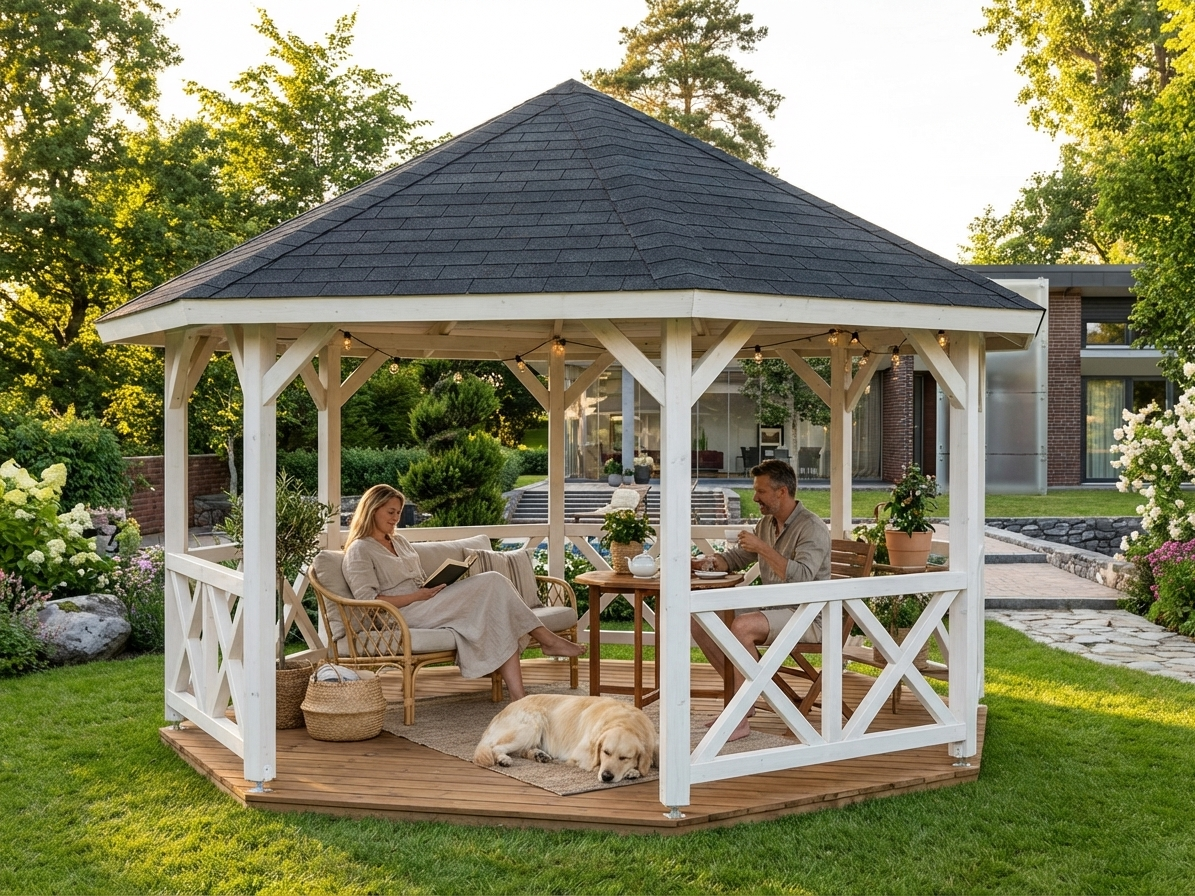 Wooden Gazebo in Natural Finish, 4.65x4.65 m, Nordic Spruce