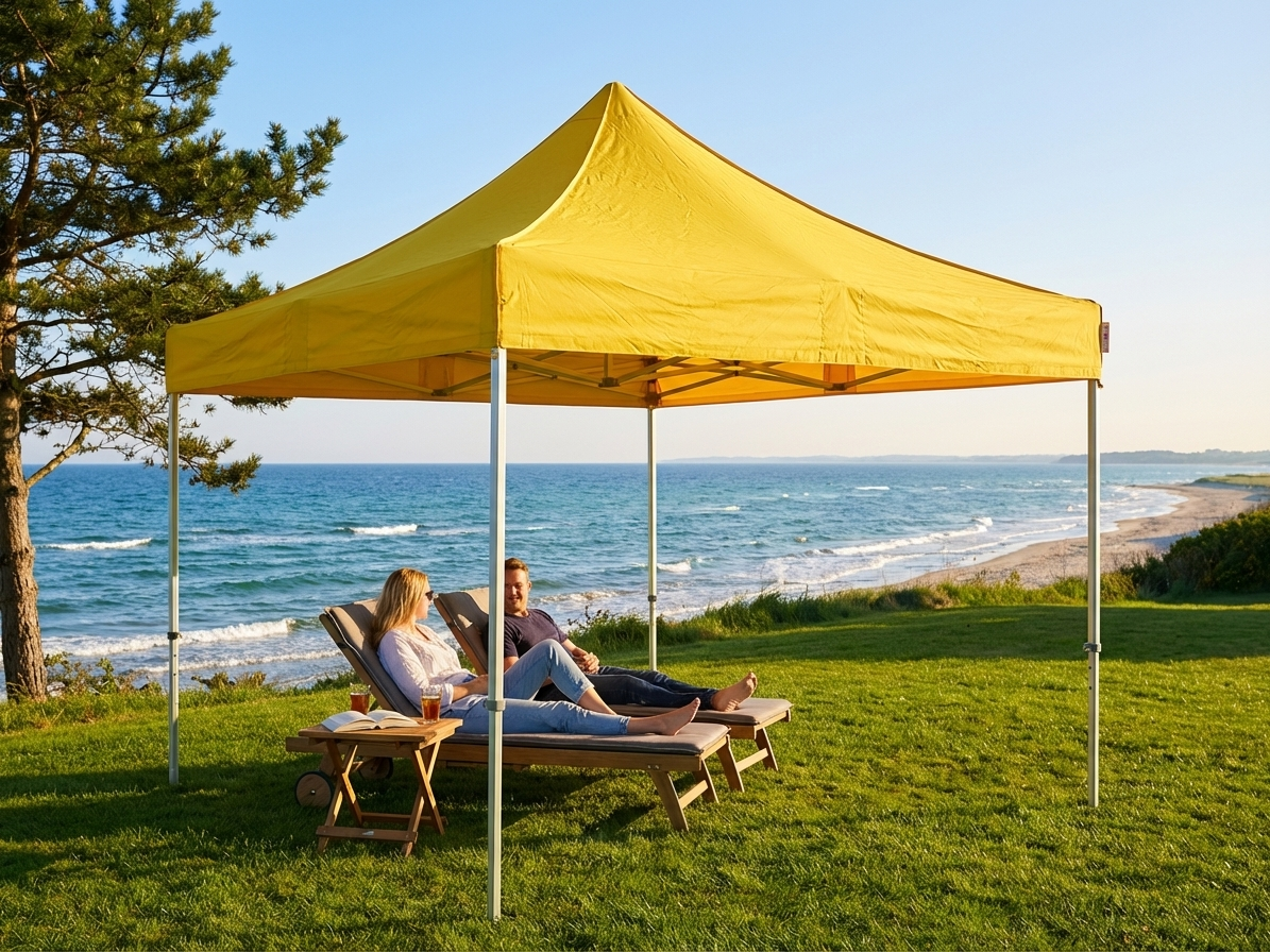 Yellow pop up gazebo with steel frame for outdoor use