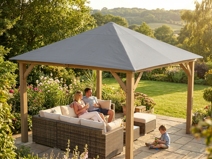 Gazebo wind roof 4x4m in grey, polyester with PU coating