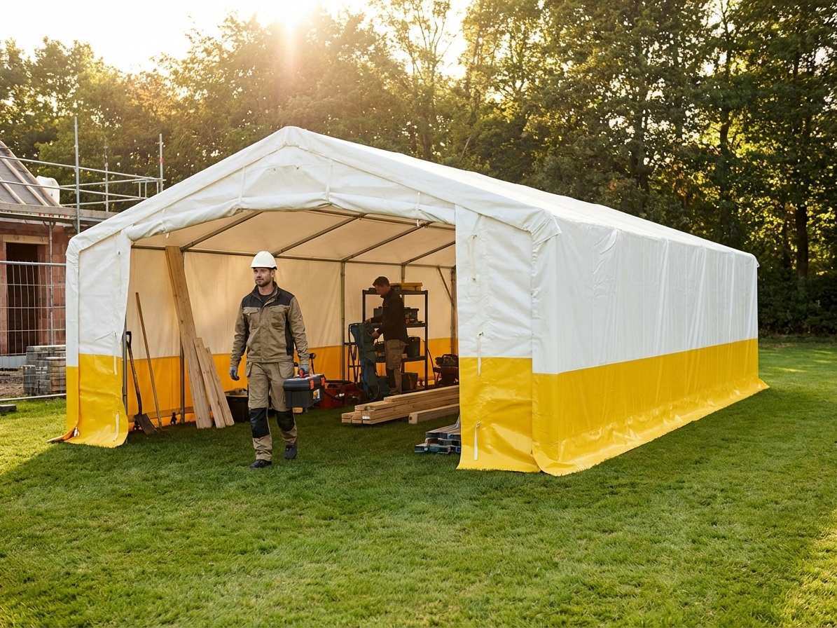 Storage work tent 5x10 m white/yellow PVC flame retardant - view 3