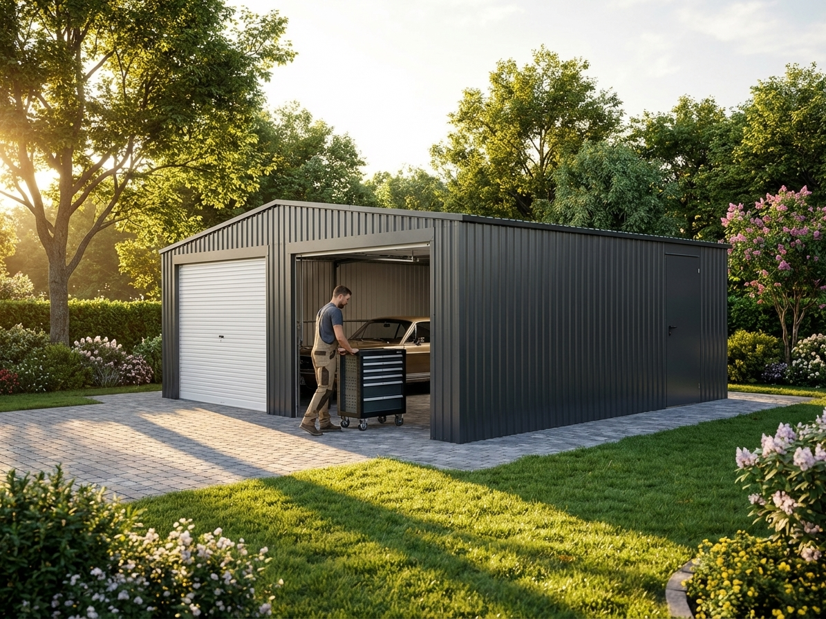 Metal garage in anthracite made from galvanised steel - view 3