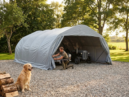 Portable double garage made of PVC in grey, suitable for industrial use - product detail