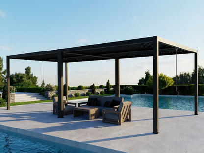 Bioclimatic pergola gazebo in black, 4x4 m, aluminium frame