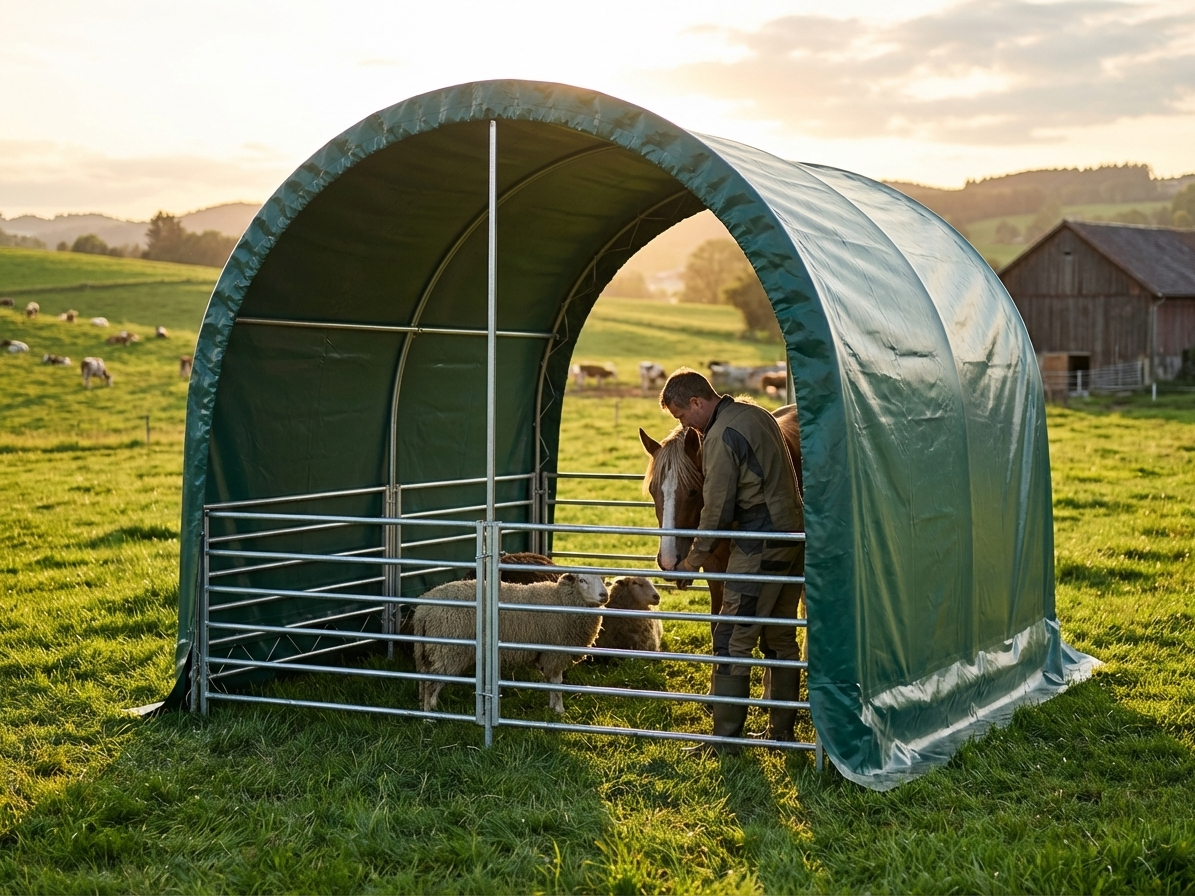 Green PVC Livestock Shelter with galvanised steel frame - view 3