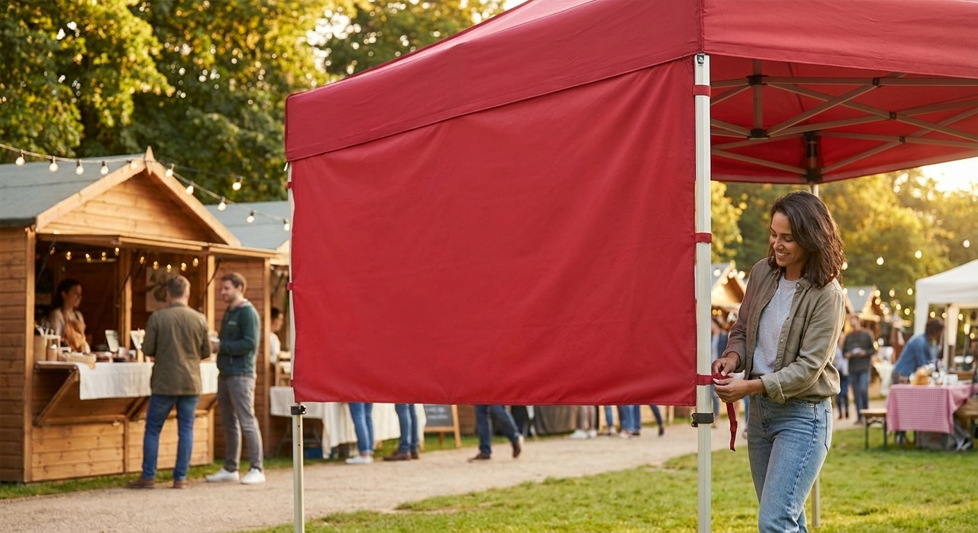 Red 6m sidewall for event tents, made from durable material
