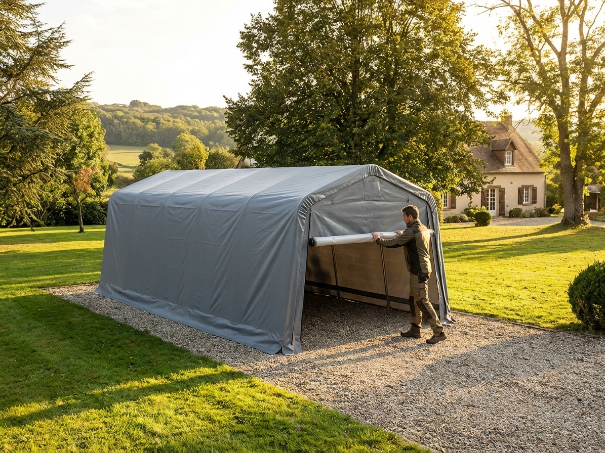 PVC roof cover for portable garage in grey, 3.6x8.4 m size - view 3