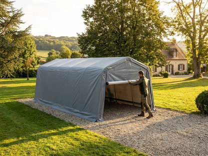 PVC roof cover for portable garage in grey, 3.6x8.4 m size - view 3