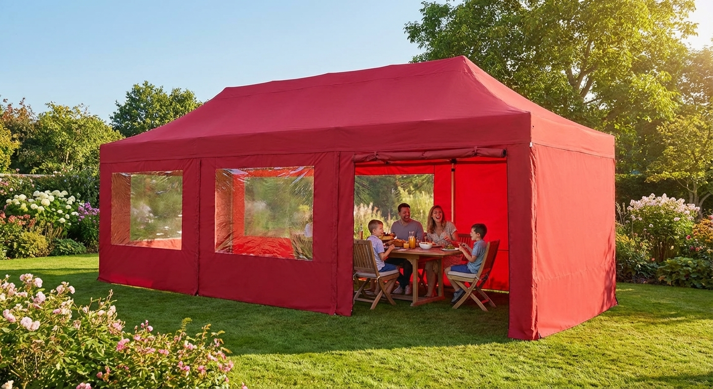 Red pop up gazebo 4x8m with aluminium frame for outdoor events