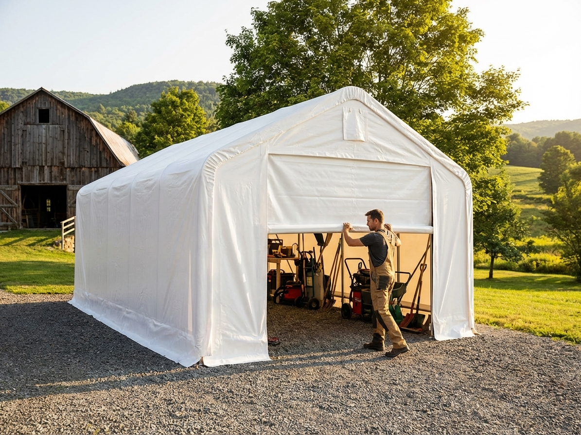 PVC storage shelter end wall in white, suitable for industrial use - view 3